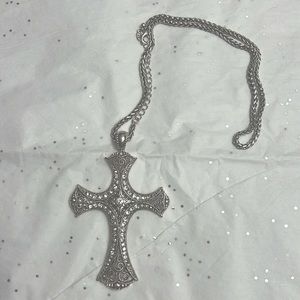 Silver ornate cross necklace